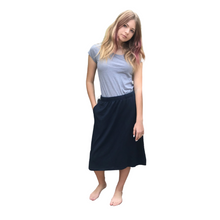 Load image into Gallery viewer, Super Soft Below-Knees Exercise Skirt with Stretch and Pockets - Navy Blue
